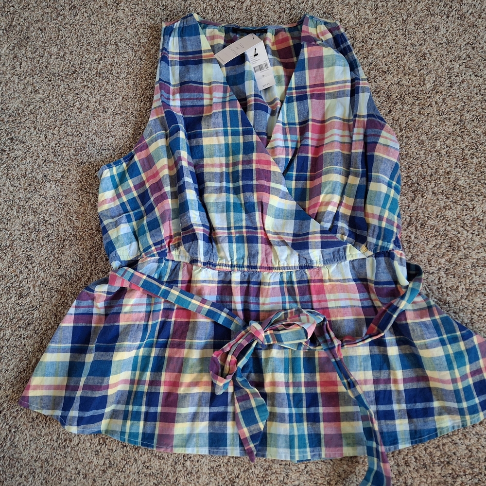 Lane Bryant Multicolor Plaid Wrap Blouse
